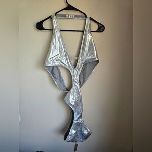 NWT Skims Metallic Swim Halter Monokini Nickel Women's Sz 4X.